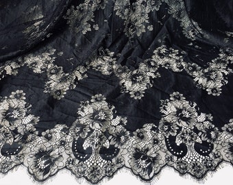 Black Chantilly Lace Retro Lace Fabric for Evening dress, chantilly dress, corset dress, black gown