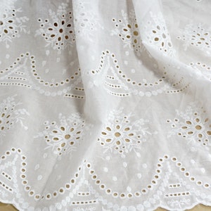 Off White Scalloped Cotton Eyelet Fabric for Doll Dress, Wedding Boho ...