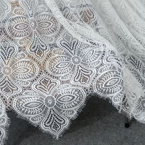 Retro Chantilly Lace Soft Scalloped Eyelash Trim Fabric for Wedding gown, Bridal bolero, Bridesmaids robes