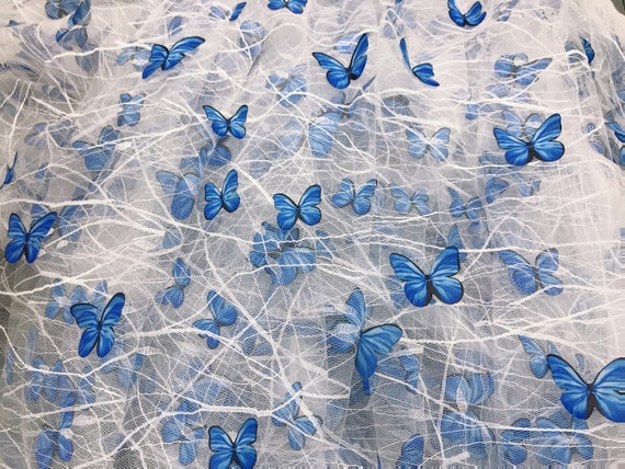 Tegen Communisme goedkeuren Blue 3D Butterflies Applique Fabric off White Mesh Lace Fabric - Etsy