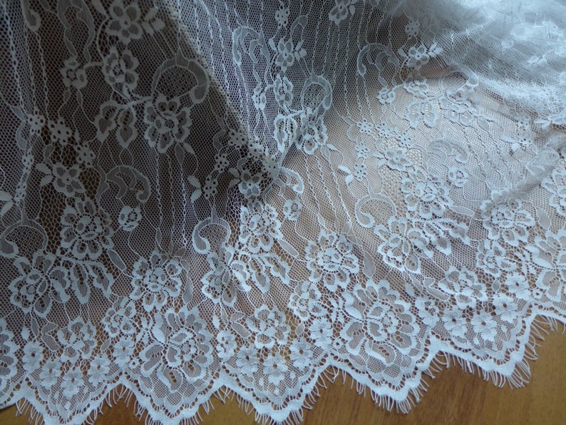 Dentelle Chantilly Off white Floral Bridal Lace Fabric 57.9 wide Fabric for Wedding or Christening Gown