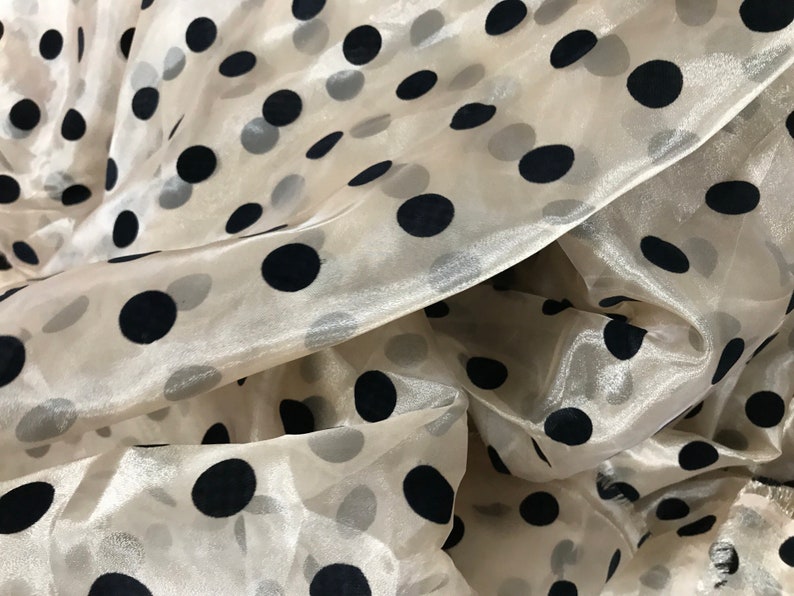 2CM Polka Dots Fabric, Sheer Organza Black Polka Dot Lace Fabric, Retro Flocking Dots Organza Tulle Fabric image 10