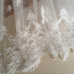 Off White Bridal Lace Trim Embroidered Mesh Fabric Lace Floral Lace 14.96 inches Wide Lace By The Yard