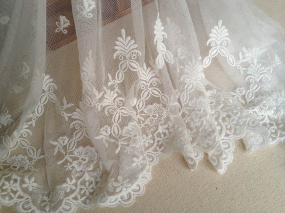 White Bridal Lace Trim Embroidered Mesh Fabric Lace Floral | Etsy