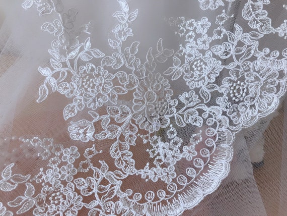 Vintage off White Cotton Lace Trim Embroidered Scalloped Lace 3 Inch Wide 2  Yards Sewing Lace 