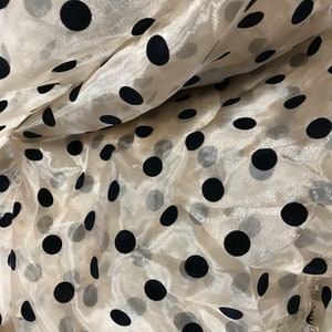 2CM Polka Dots Fabric, Sheer Organza Black Polka Dot Lace Fabric, Retro Flocking Dots Organza Tulle Fabric image 3