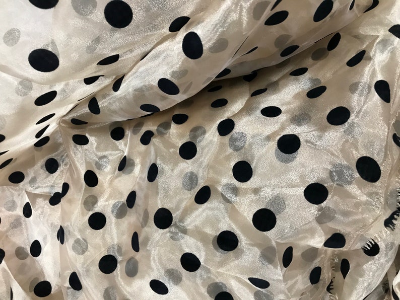 2CM Polka Dots Fabric, Sheer Organza Black Polka Dot Lace Fabric, Retro Flocking Dots Organza Tulle Fabric image 3