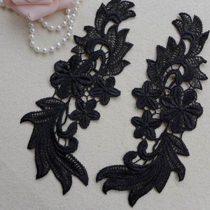 SALE Lace Applique pair in Black Venise Lace for Bridal, Jewelry Design, Victorian, Sewing, Costumes