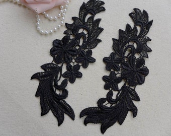 SALE Lace Applique pair in Black Venise Lace for Bridal, Jewelry Design, Victorian, Sewing, Costumes