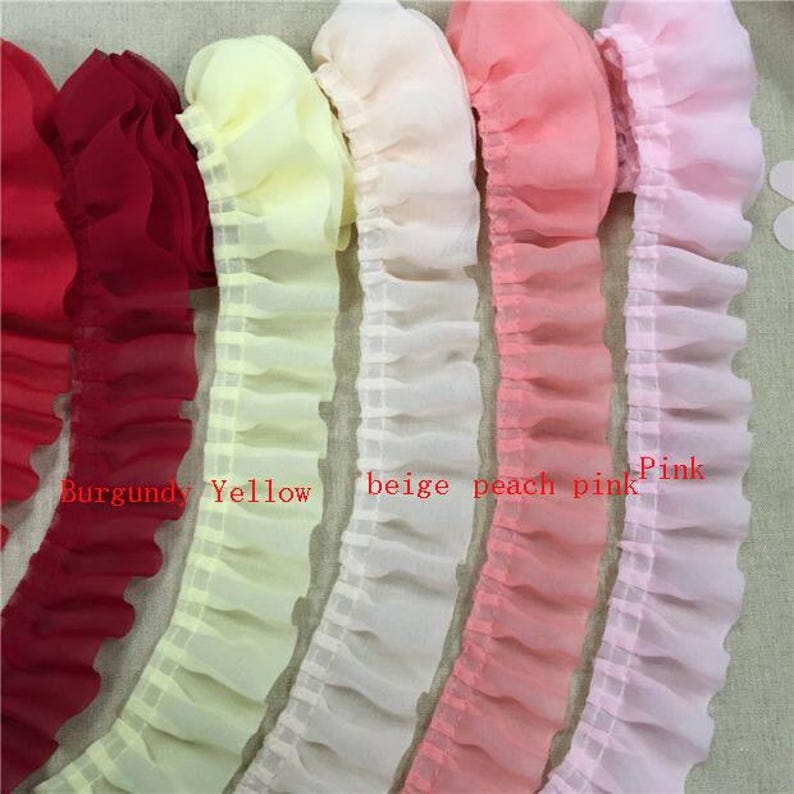 2 Yrds Pink Ruffled Chiffon Lace Trim for Baby Dress, Flower, Birthdays ...