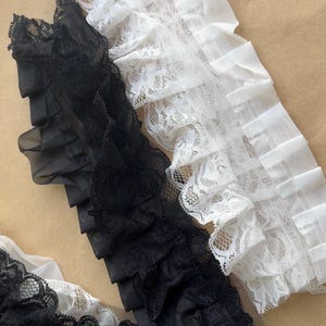 BLACK / OFF WHITE Ruffled Chiffon Lace Trim for Bridal, Baby Dress, Collar Applique, Costume Design image 11