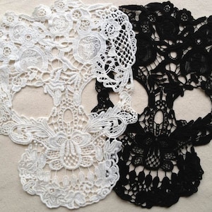 Appliques en dentelle, Appliques en dentelle tête de mort, Bordure en dentelle de coton, Créations de costumes, 2 Pièces