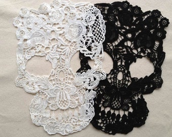Lace Applique, Skull Lace Appliques, Cotton Lace Trim, Costume design, 2 Pcs