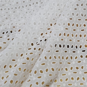 51&quot; Wide Cotton Fabric, Chic Cotton Floral Eyelet Fabric, Off white Cotton Sewing Fabric By the yard