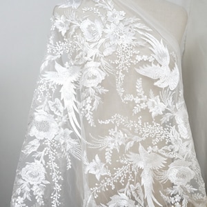 Bird Roses Mesh Embroidered Lace Fabric, Bird Floral Sequins Lace Fabric Bridal Costume Dress Sewing Accessories