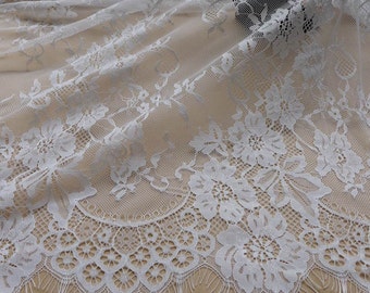 White Lace Fabric, Beautiful Chantilly Fabric, Bridal Wedding Floral Fabric By The Yard