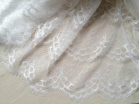 Graceful White Chantilly Lace Fabric Embroidered Wedding | Etsy
