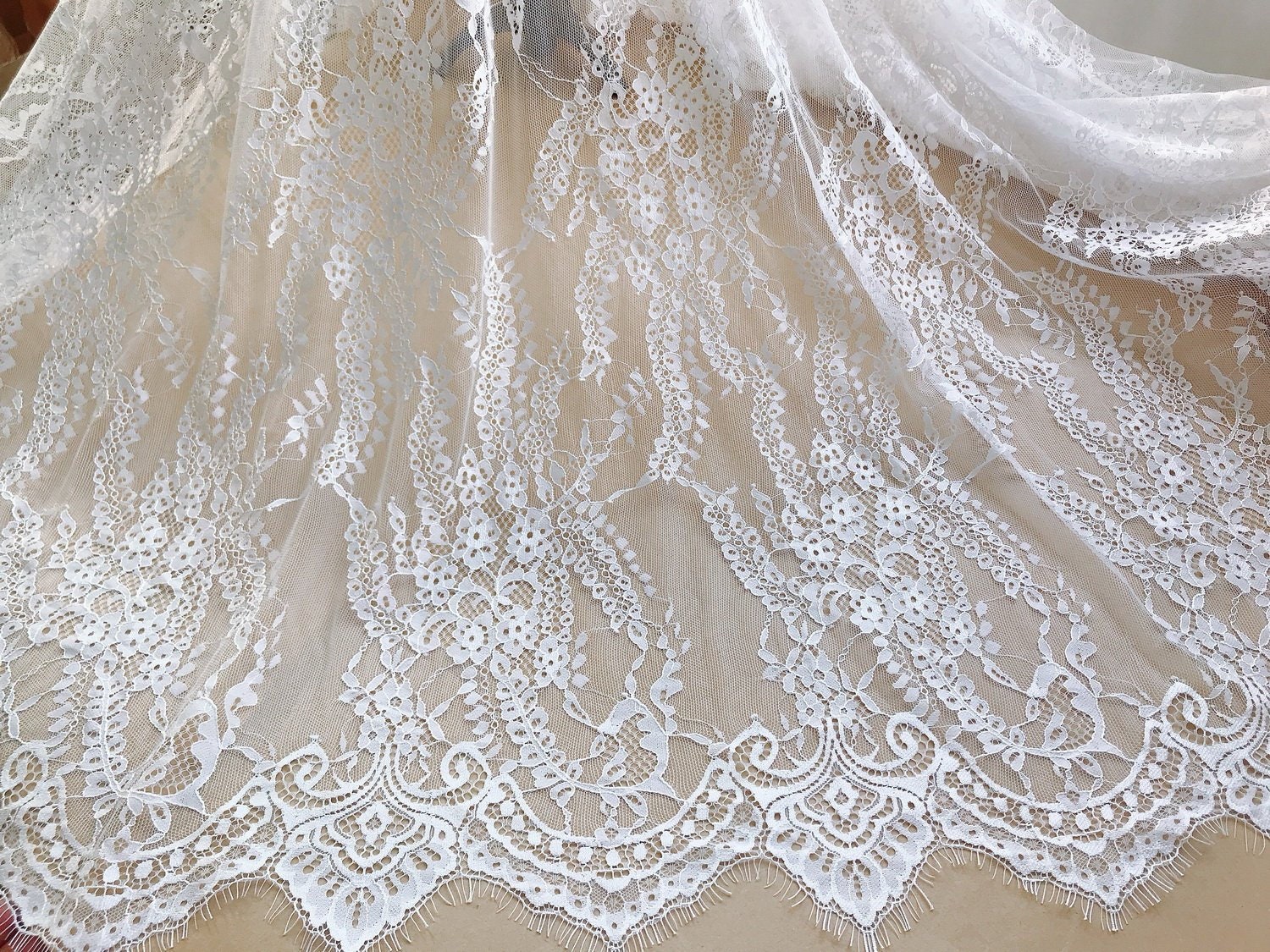 White french lace fabric deals