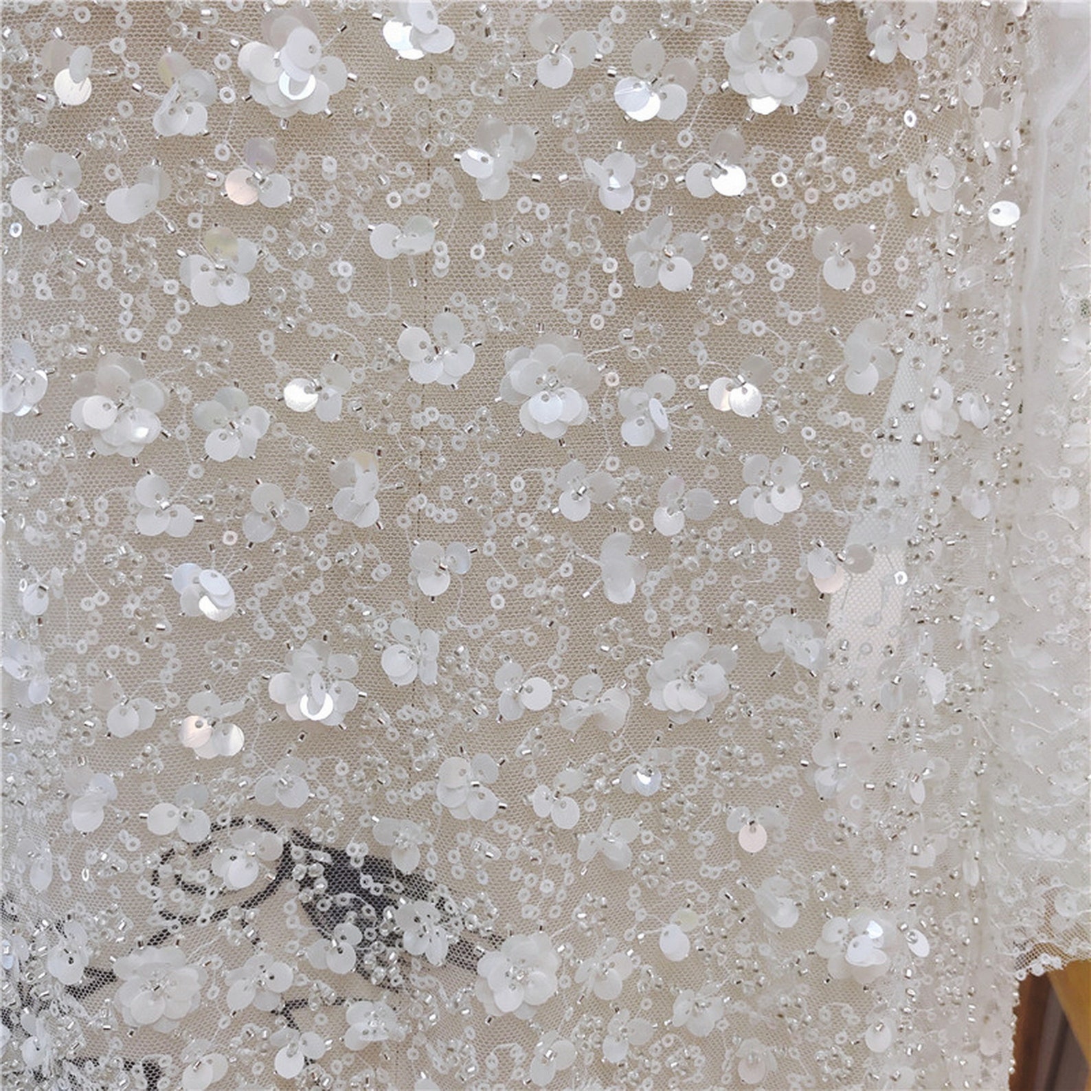 Beaded Floral Embroidered Tulle Lace Bridal Fabric