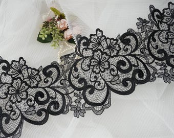 BLACK Gothic Lace Hollow Out Venice Flower Lace Trimming for Skirts, Cuffs, Garters, Garments