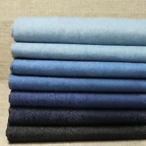 Blue/Black Cotton Denim Fabric, 70.86'' Wide Washed Denim Fabric for Denim Bucket Hat, Tote Bag, Jean Apparel Fabric, by the Yard