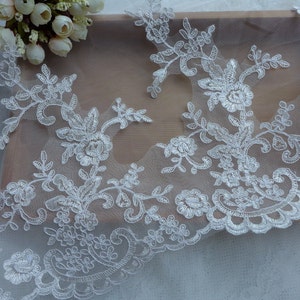 WIDE Alencon Wedding Lace in Ivory for Bridal Veils, Wedding Gloves, Gown Edge Lace Trim