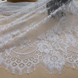 White Lace Fabric, Beautiful Chantilly Fabric, Bridal Wedding Floral Fabric, White Curtains Draping & Dress Lace Fabric 3 Metre