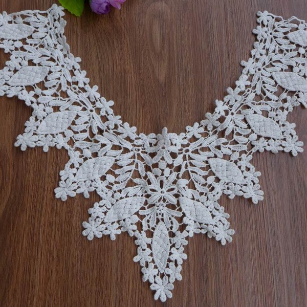 Off white Lace Applique Cotton Collar Lace Crochet Floral V-Neck Applique one piece