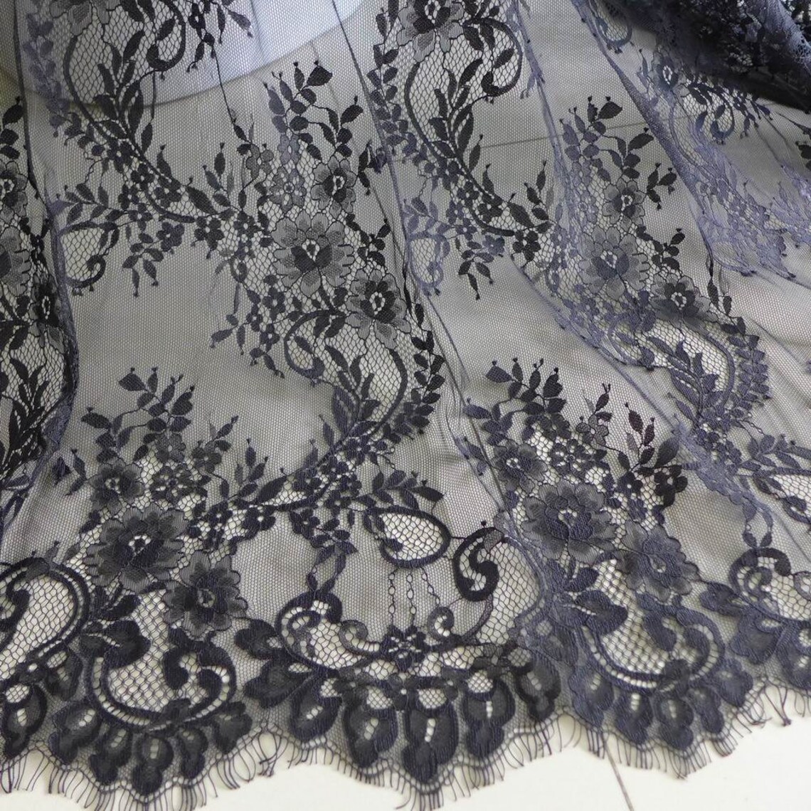 CHANTILLY Fabric Vintage Black Wedding Dress Lace Fabric for | Etsy