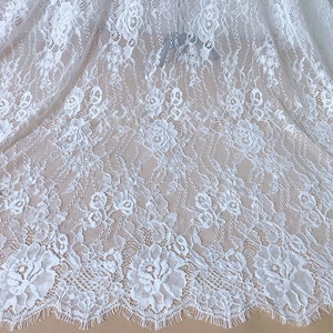 Elegant French Chantilly Lace White Floral Scalloped Lace Fabric for Formal, Altered Couture, Costumes