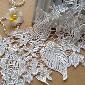 Exquisite White Lace Rose Embroidered Lace Trim Wedding Fabric 6.69 Inches Wide image 3