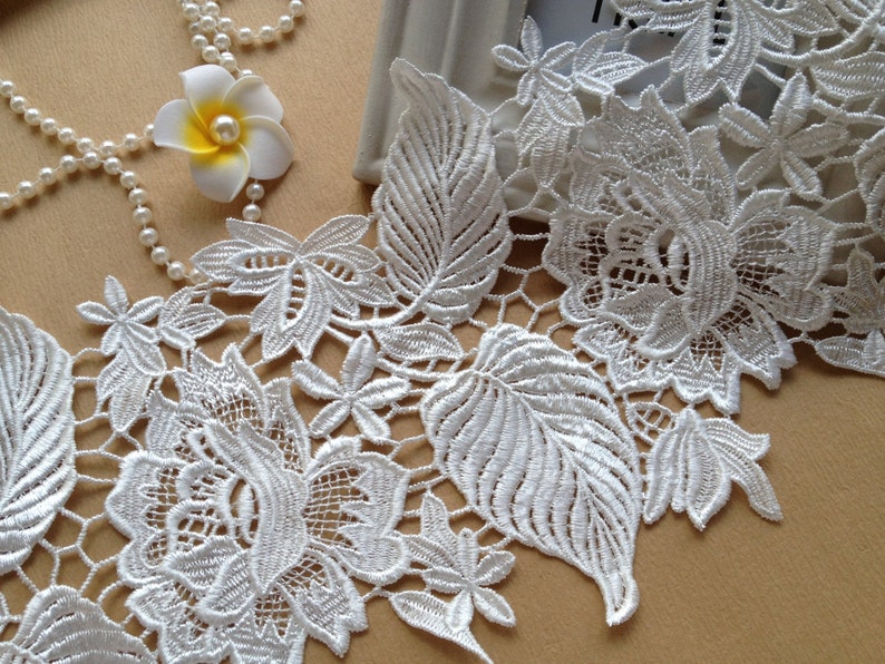 Exquisite White Lace Rose Embroidered Lace Trim Wedding Fabric 6.69 Inches Wide image 3