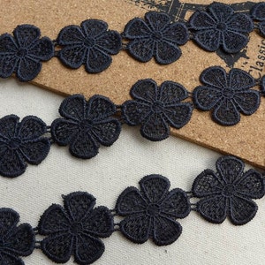 Black Flower Petal Lace, Venice Lace Applique, Black Flower Applique, Sewing Lace 2 yards
