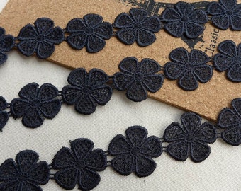 Black Flower Petal Lace, Venice Lace Applique, Black Flower Applique, Sewing Lace 2 yards