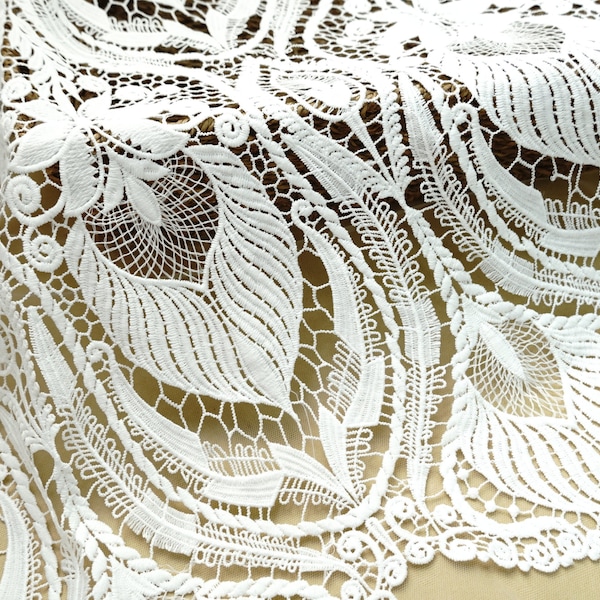 Gorgeous Crochet Guipure Fabric Off White Venice Hollowed Fabric for Bridal Dress, Ball Gown, Boho Dress