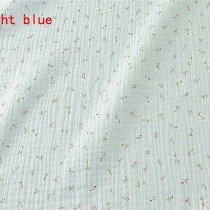 100% Double Gauze Cotton Fabric, Cotton Crepe fabric, Floral Print Fabric, Cotton Muslin Fabric, 53.1" Wide Fabric By yard Light blue