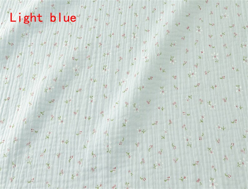 100% Double Gauze Cotton Fabric, Cotton Crepe fabric, Floral Print Fabric, Cotton Muslin Fabric, 53.1" Wide Fabric By yard Light blue