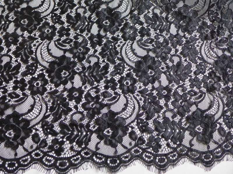訳あり超特価の通販 Black Lace Fabric Scalloped Edge, Romantic Floral Fabric 靴