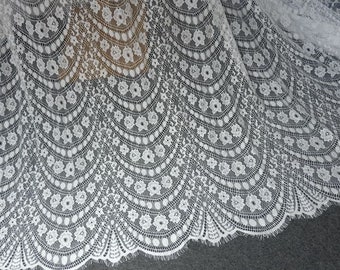 Retro Scalloped Chantilly Lace Fabric Soft Floral Wavy Eyelash Fabric for Boho Dress Wedding Veil Shawl Scarf Home Decoration