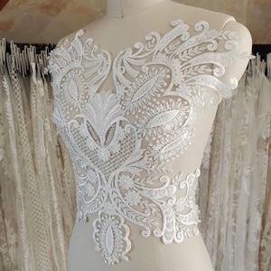 Retro Beaded Applique Ivory Lace Bodice Applique for Wedding Prom Party Dresses Gown Accessories