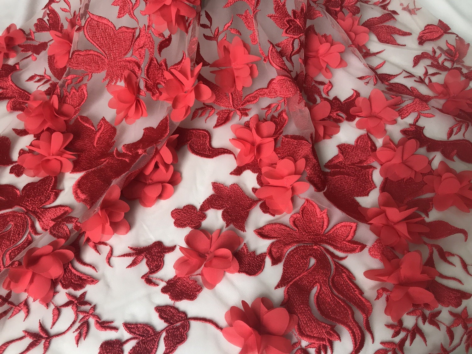 Broderie Tissu En Dentelle Mousseline Maille Fleur Voile Tulle robe tutu jupe 3D