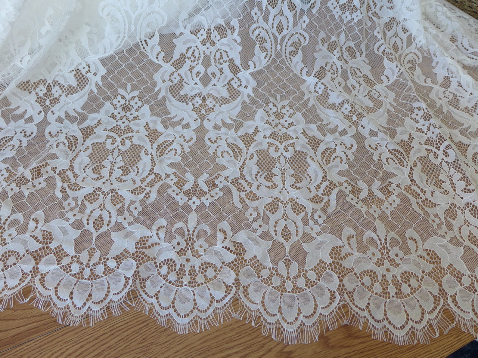 WHITE Chantilly Lace Fabric Beautiful Floral Eyelash Scalloped | Etsy