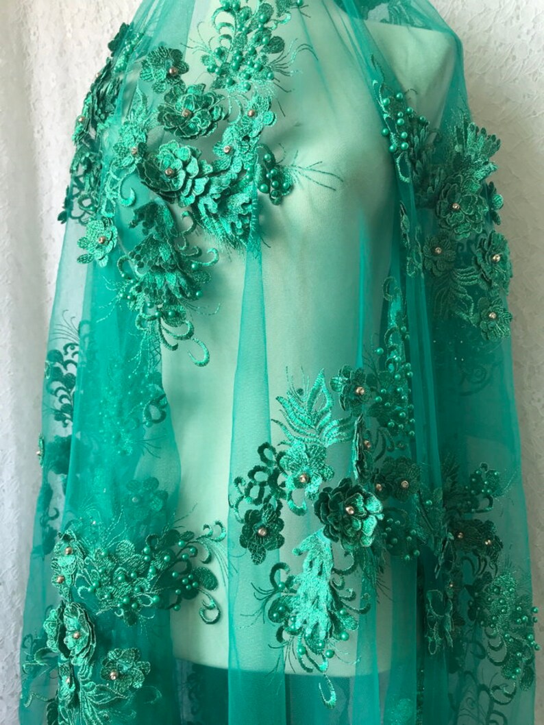 Emerald green Applique Beaded Lace Applique 3d Flower Etsy