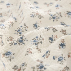 Cotton Fabric, Double Layer Crepe Floral Fabric, Beige Base Cotton Fabric, Retro Floral Printed Fabric By the yard