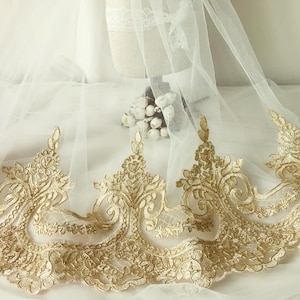 Retro Alencon Lace Cordão Dourado Bordado Renda Recortada Guarnição para Ligas, Véus de Noiva, Luvas de Renda ou Fantasia