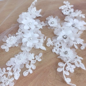 3D Flower Bead Lace Applique Ivory Bridal Applique for Weddings, Shoes, Costumes