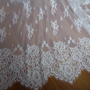 SOFT White Lace Fabric 62&quot; wide, Beautiful Chantilly Fabric, Bridal Wedding Gown Floral Fabric By The Yard