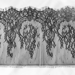 Black / off white, French Chantilly Lace, Soft Bridal Lace Trim, Veil Edging Lace - 3 Meters
