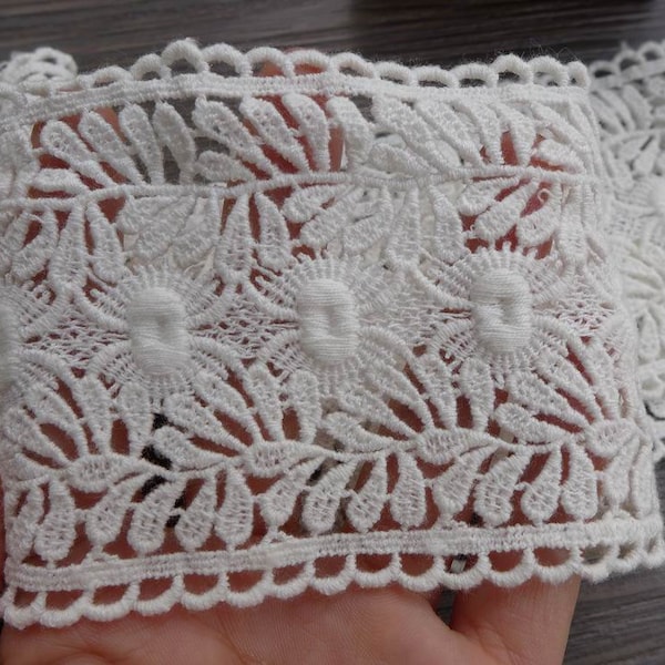 2.95" wide Cotton Lace Trim Retro Off white Lace Fabric Trim For Altered Couture, Headbands, Clutch, Pillowcase, Garments
