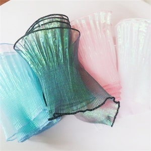 Kleurverloop organza kant, gegolfde randen, geplooide naaikanten kant voor bruiloften cosplay feestkostuums manchet